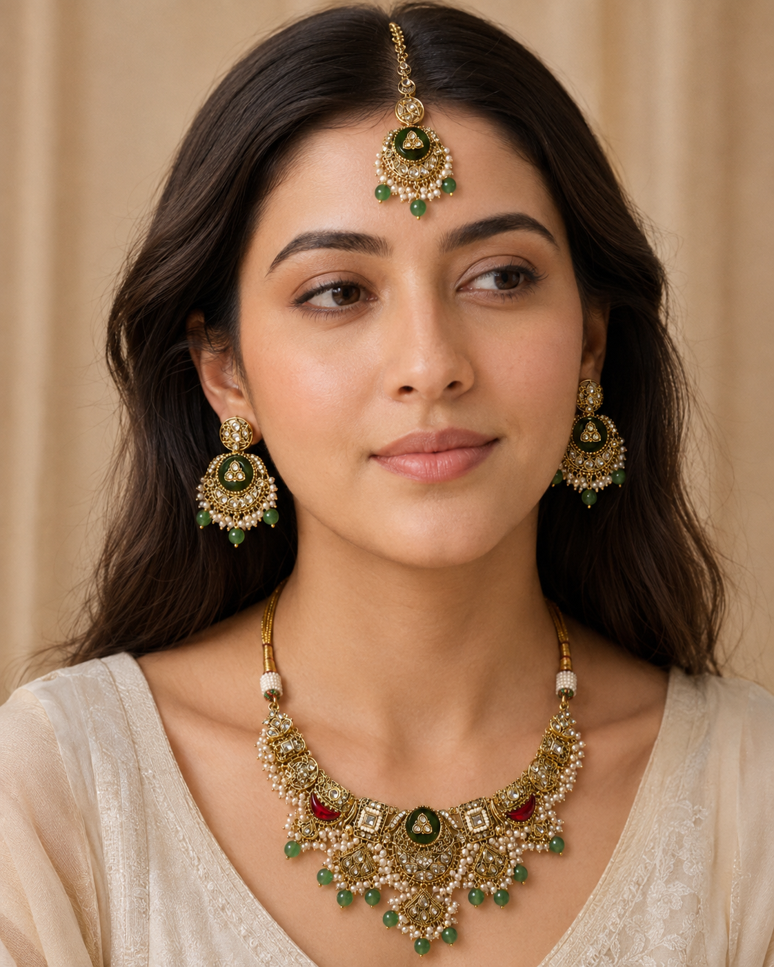 Shahbanu Royal Jewellery Set styled view, Indian-inspired jewellery by Rukhsar Jewels