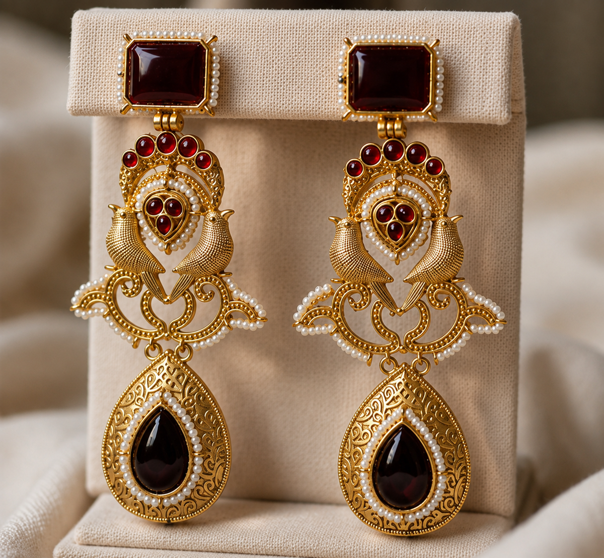 Meher Kashmiri Bird Statement Earrings product view, Indian-inspired earrings by Rukhsar Jewels