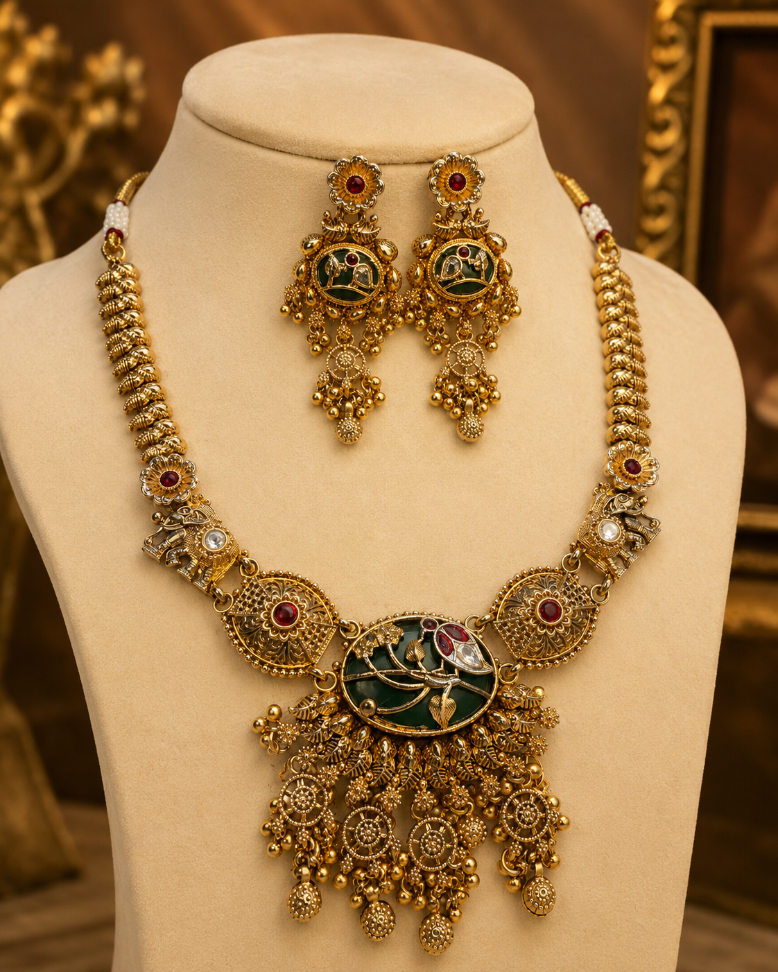 Shalimar Heritage Statement Necklace and Earrings Set alternate view, Indian-inspired jewellery by Rukhsar Jewels