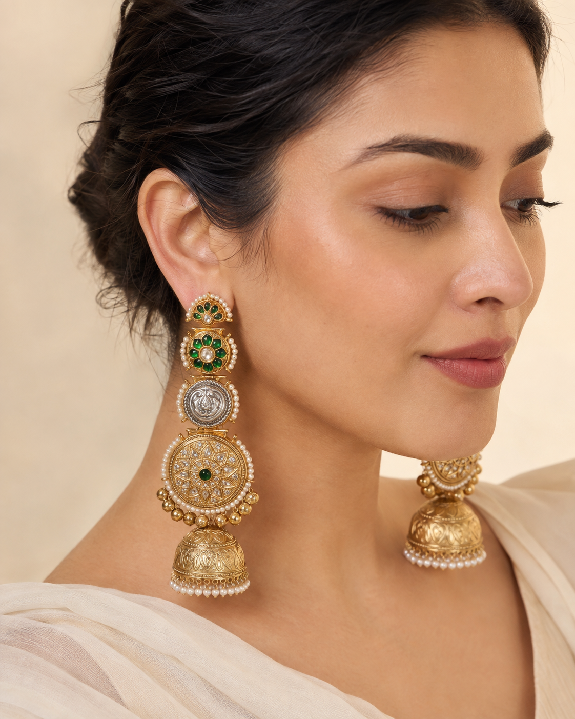 Emerald Darbar green jhumka earrings, Indian wedding earrings by Rukhsar Jewels