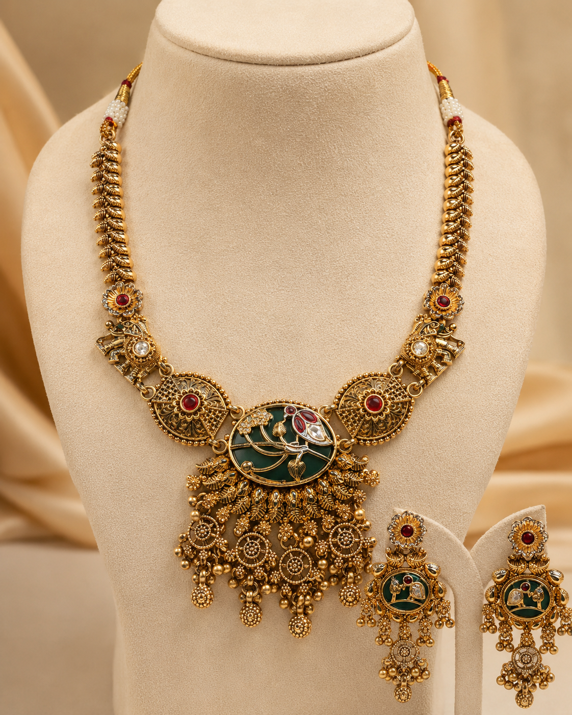 Shalimar Heritage Statement Necklace and Earrings Set detail view, Indian-inspired jewellery by Rukhsar Jewels