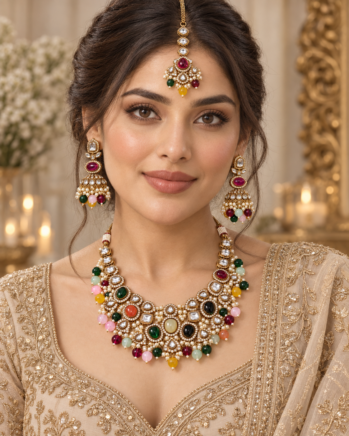Rang Mahal multicolour kundan set detail by Rukhsar Jewels