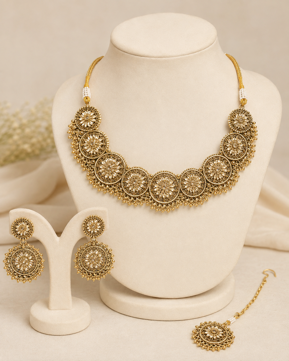 Tara Heritage Jewellery Set styled view, Indian-inspired jewellery by Rukhsar Jewels