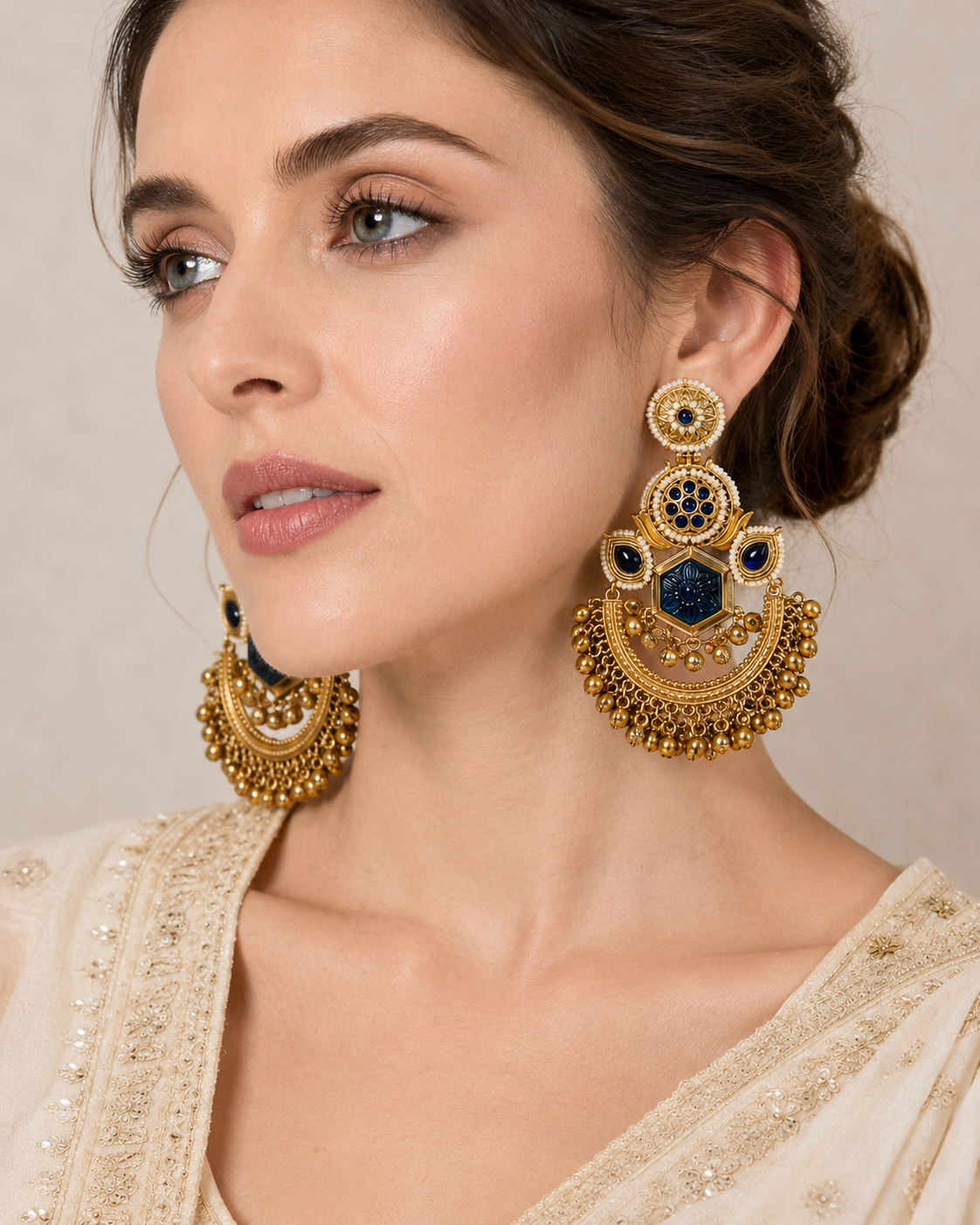 Darya blue chandbali earrings, Indian wedding earrings by Rukhsar Jewels
