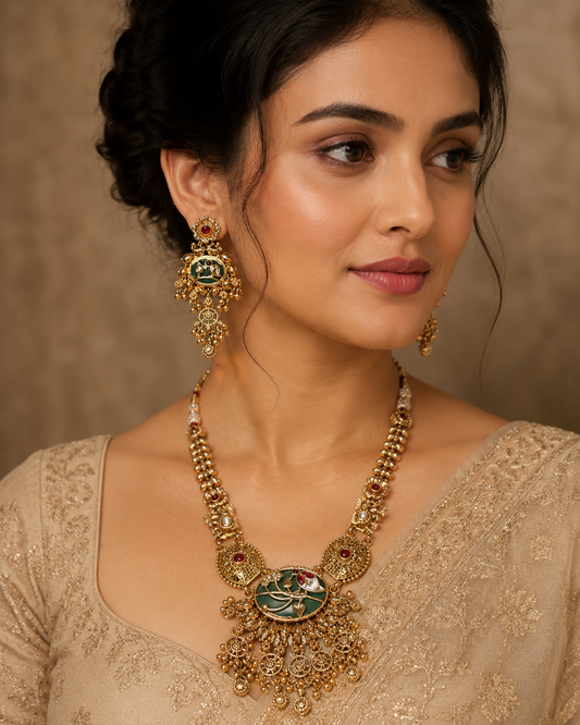 Shalimar Heritage Statement Necklace and Earrings Set product view, Indian-inspired jewellery by Rukhsar Jewels