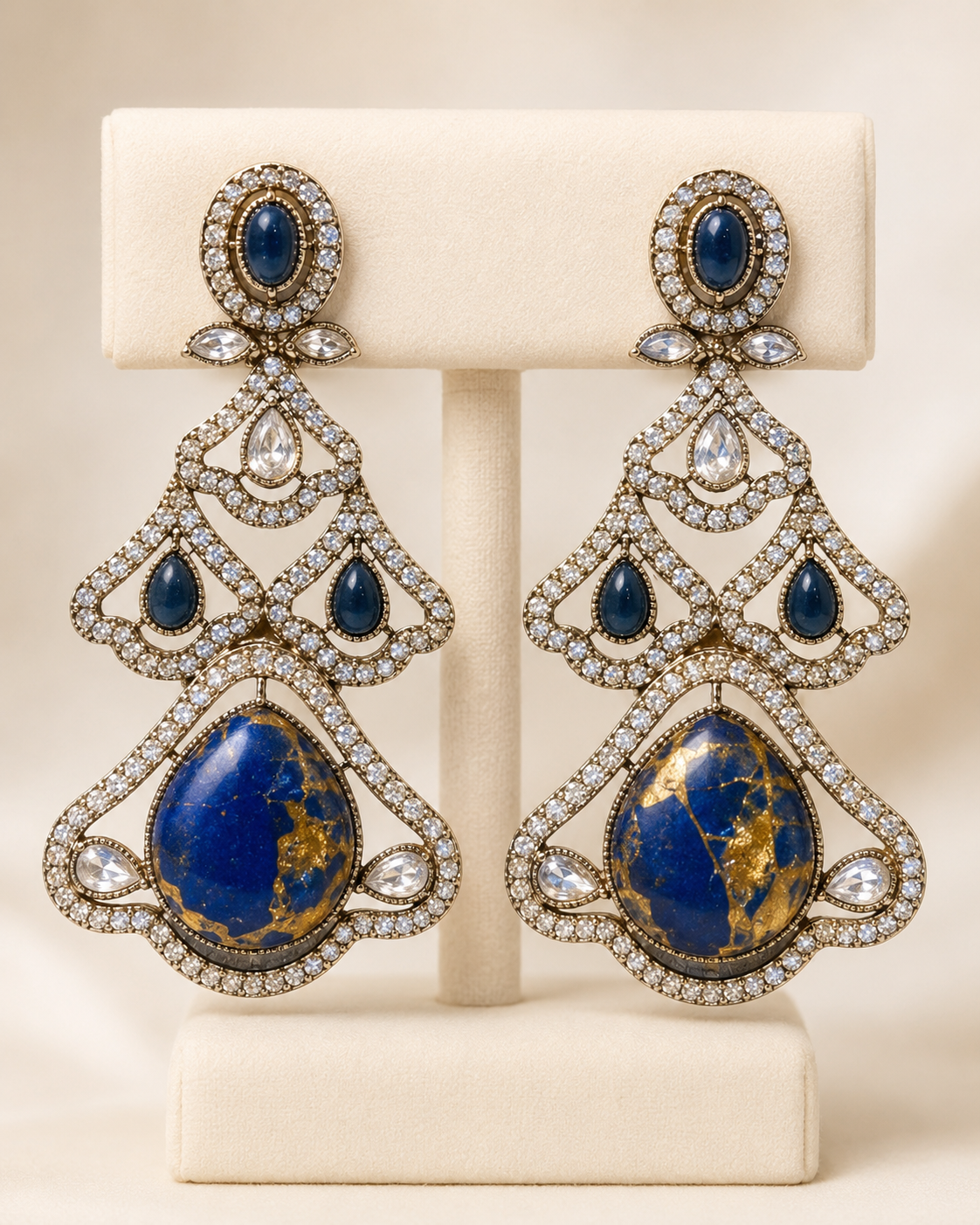 Neel Azure Statement Earrings styled view, Indian-inspired earrings by Rukhsar Jewels