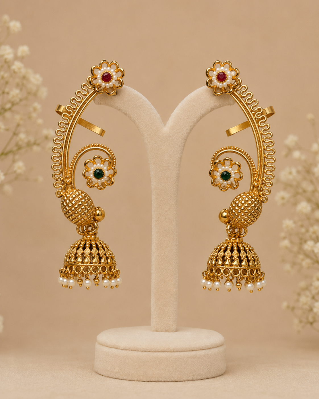 Gul Jhumka Ear Cuff product view, Indian-inspired earrings by Rukhsar Jewels