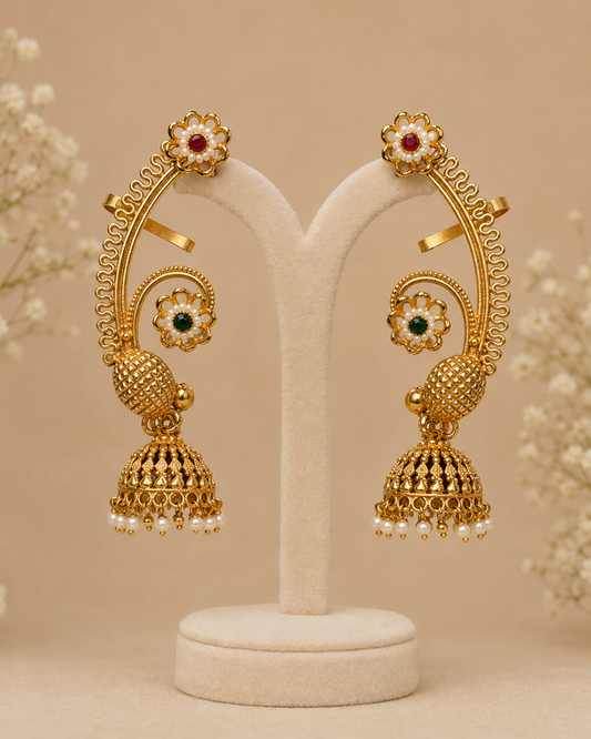 Gul Jhumka Ear Cuff product view, Indian-inspired earrings by Rukhsar Jewels