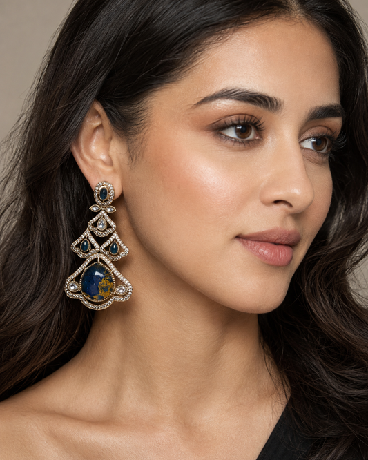 Neel Azure Statement Earrings product view, Indian-inspired earrings by Rukhsar Jewels