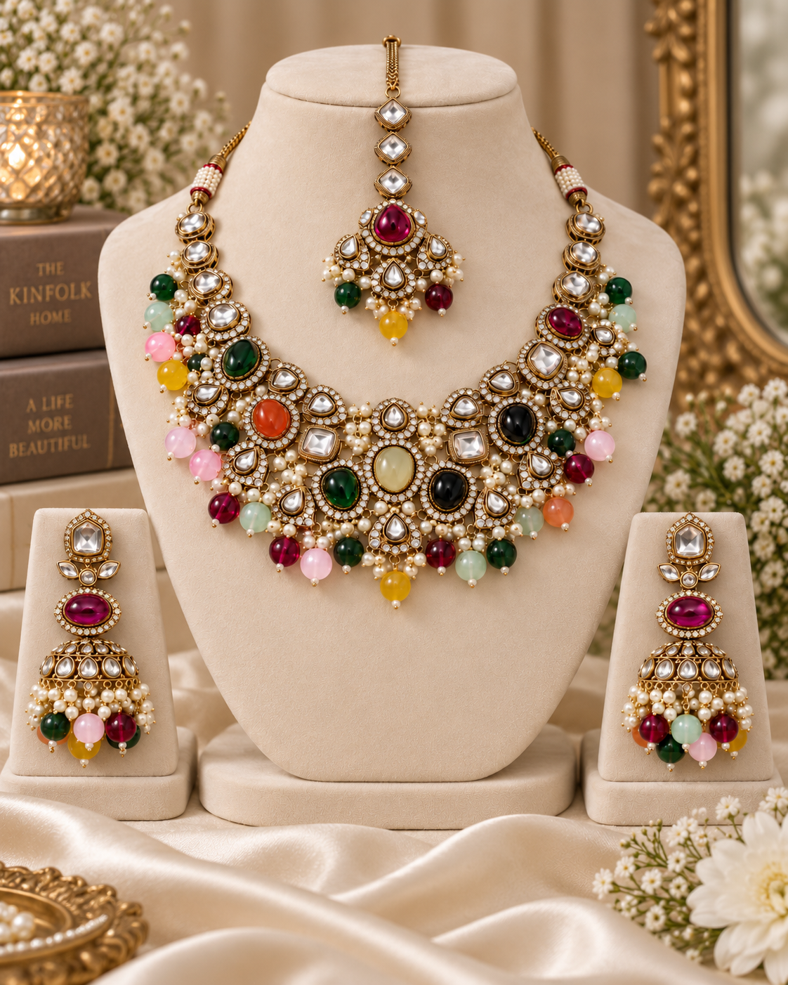 Rang Mahal kundan jewellery set, Indian wedding necklace by Rukhsar Jewels