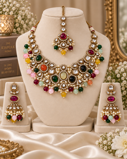 Rang Mahal kundan jewellery set, Indian wedding necklace by Rukhsar Jewels