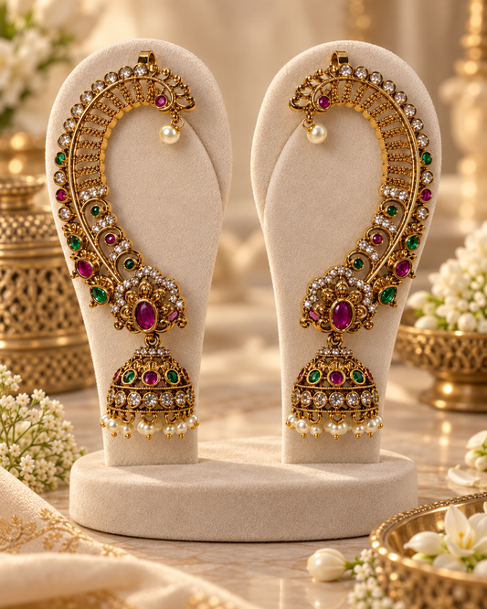 Naira Jhumka Ear Cuff product view, Indian-inspired earrings by Rukhsar Jewels