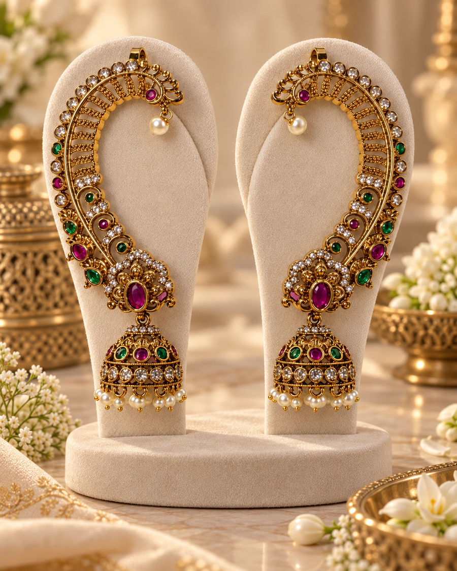 Naira Jhumka Ear Cuff product view, Indian-inspired earrings by Rukhsar Jewels