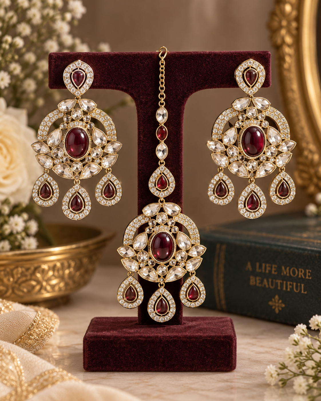 Aarini Ruby Kundan Tikka Set