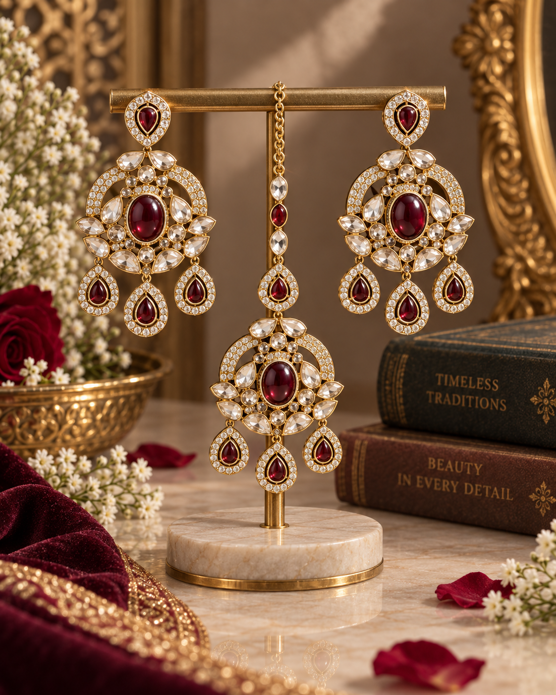 Aarini Ruby Kundan Tikka Set