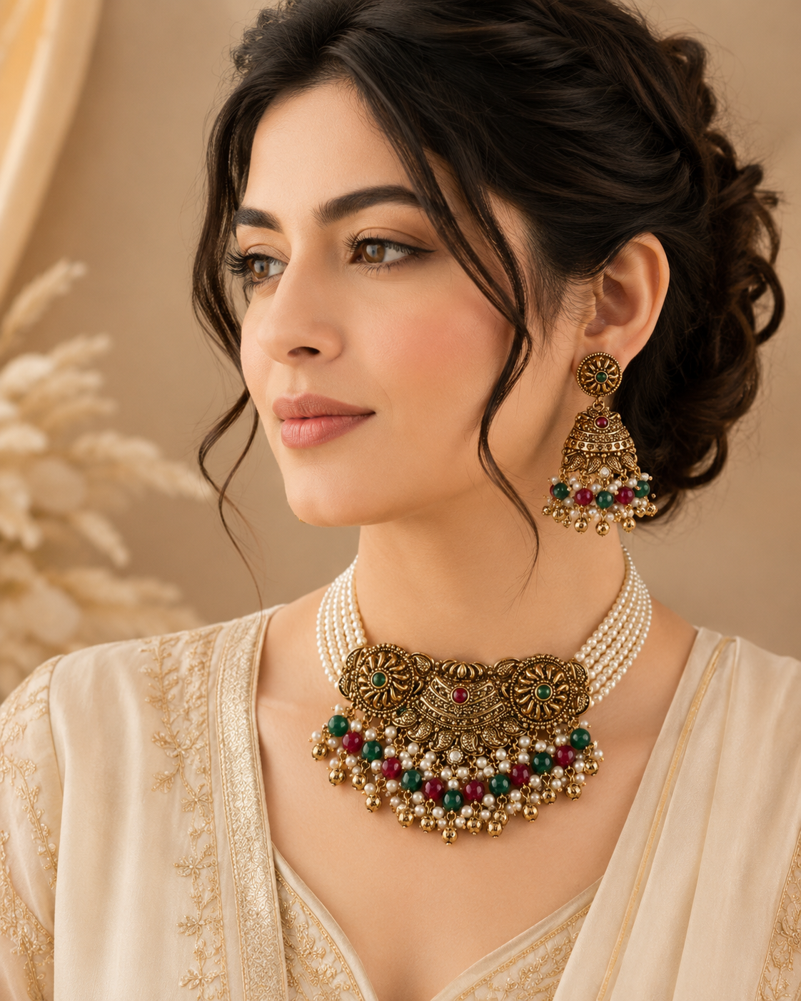 Gulnar Pearl Choker Set product view, Indian-inspired jewellery by Rukhsar Jewels