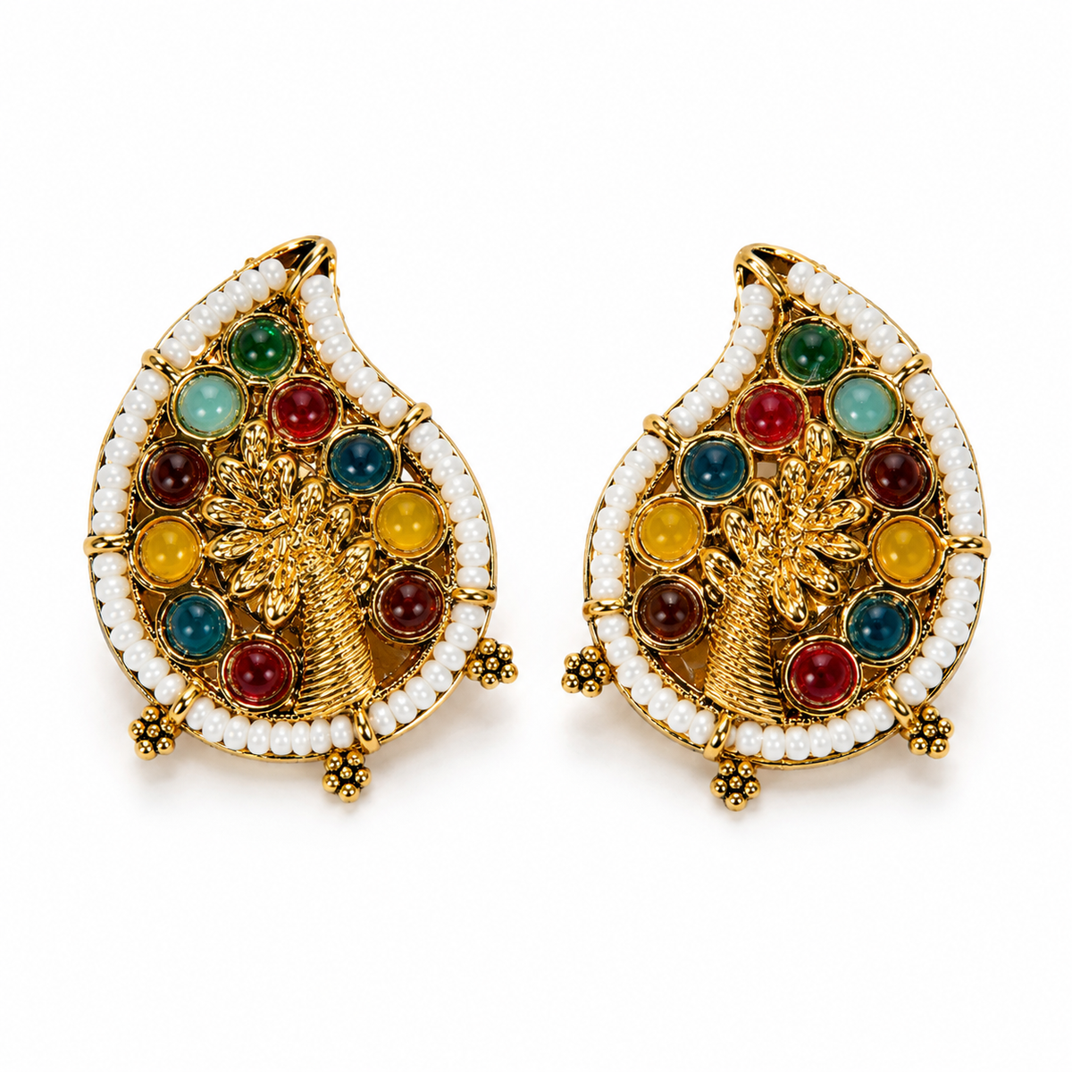 Rangoli Paisley Statement Earrings styled view, Indian-inspired earrings by Rukhsar Jewels