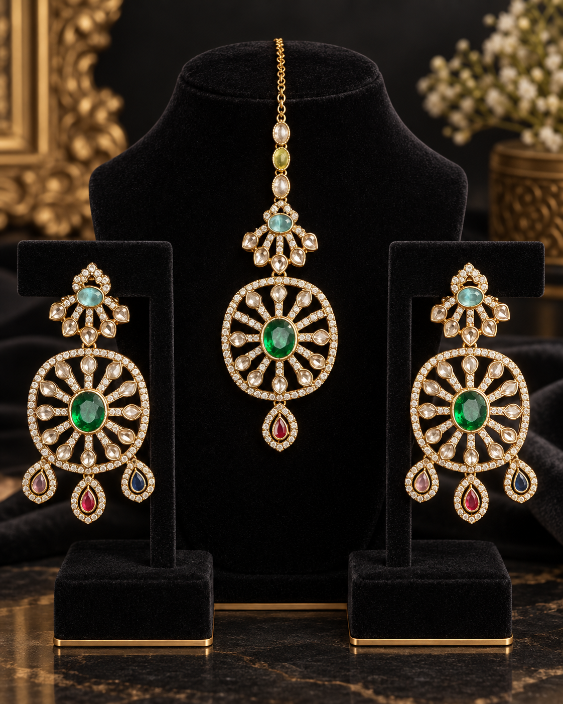 Heer Emerald Tikka & Earring Set