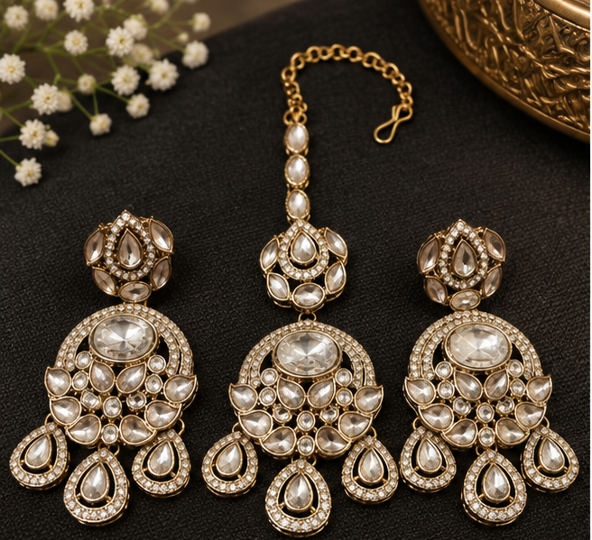 Ira Crystal Kundan Tikka Set